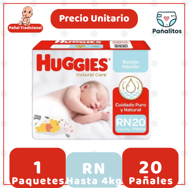 Pañal Huggies Natural Care Recien Nacido 20 UN - Unidad