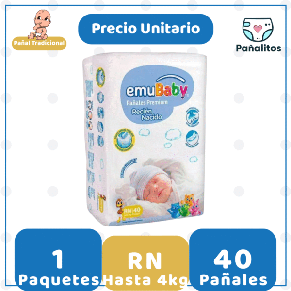 Pañal Emubaby Recién Nacido 40 Unidades