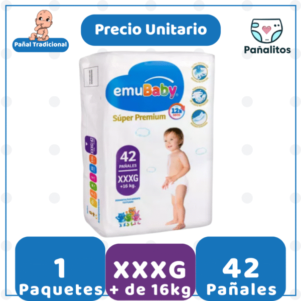 Pañal Emubaby Super Premium XXXG 42 - Unidad