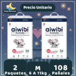 Pack Mensual Pañal Aiwibi  Dulce Noche M 108 UN
