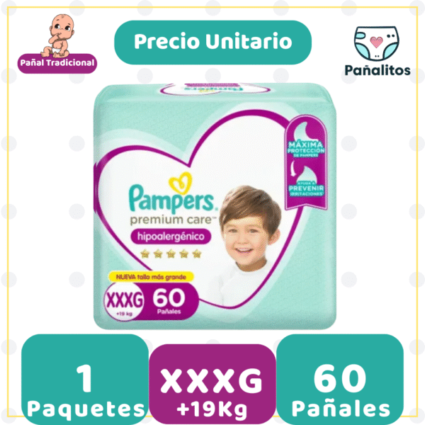 Pañal Pampers Premium Care XXXG 60 - Unidad