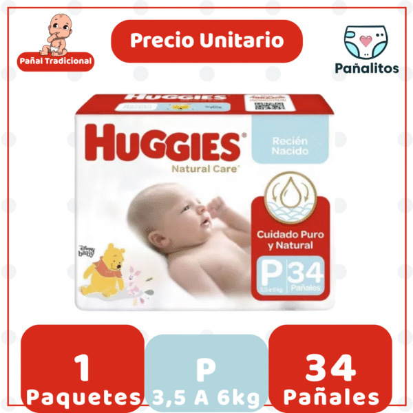 Pañal Huggies Natural Care P 34 UN - Unidad